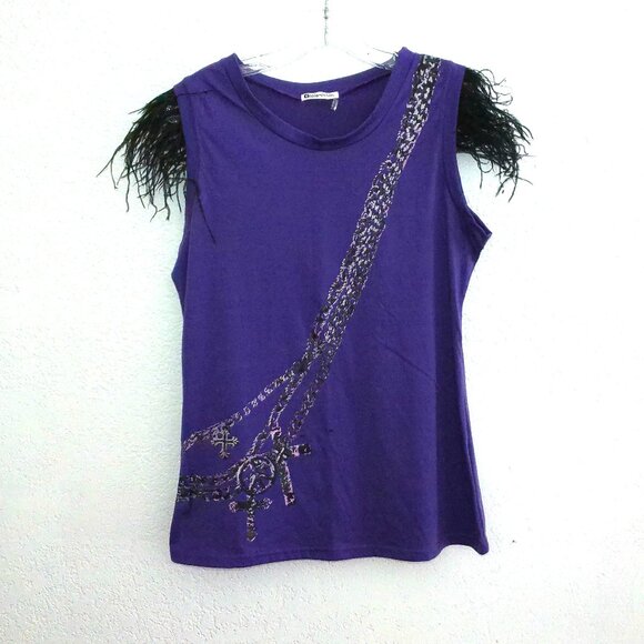 Gioia Fashion, Purple tank top, with animal prints and feather design - Picture 1 of 9